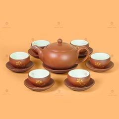 Bộ Ấm Trà Tử Sa Đỏ Son Sen Vàng