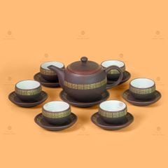 Bộ Ấm Trà Tử Sa Nâu Viền Vàng