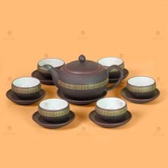 Bộ Ấm Trà Tử Sa Nâu Viền Vàng