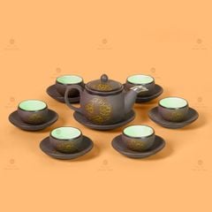 Bộ Ấm Trà Tử Sa Nâu Trăng Vàng