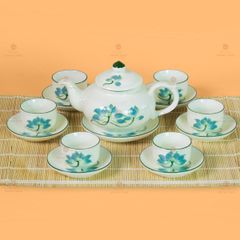 Bộ Ấm Chén Thiên Nga Men Kem Sen Xanh