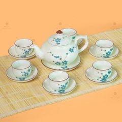 Bộ Ấm Chén Thiên Nga Men Kem Đào Xanh