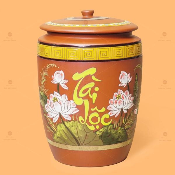 Hũ Gạo Tài Lộc Hoa Sen Nắp Ngang
