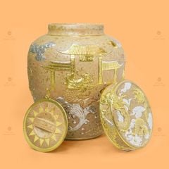 Chum Sành Cá Chép Vượt Vũ Môn Kim Sa Chạm Nổi Dát Vàng