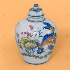 Vò Ngâm Rượu Họa Tiết Sen Cá Vẽ Màu