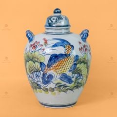 Vò Ngâm Rượu Họa Tiết Sen Cá Vẽ Màu