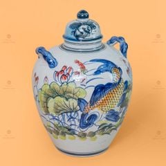 Vò Ngâm Rượu Họa Tiết Sen Cá Vẽ Màu