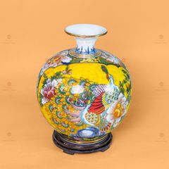 Quả Hút Lộc Nhị Cảnh Men Vàng Thuận Buồm Công Mẫu Đơn Vẽ Vàng