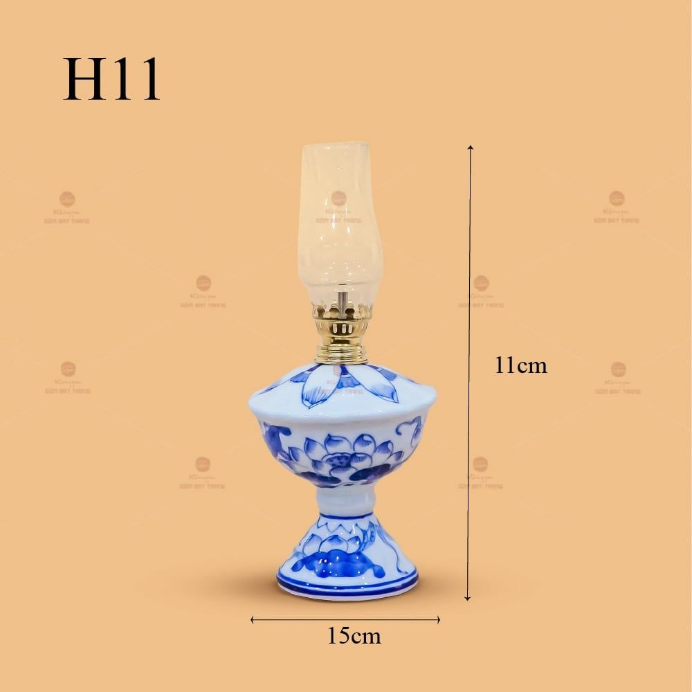 Đèn Dầu Thờ Men Lam Họa Tiết Hoa Sen