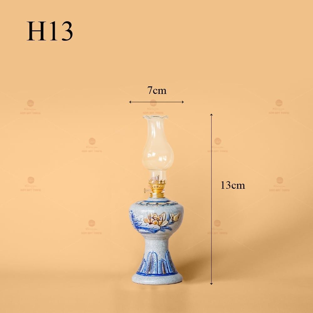 Đèn Dầu Thờ Men Rạn Nổi Họa Tiết Hoa Sen