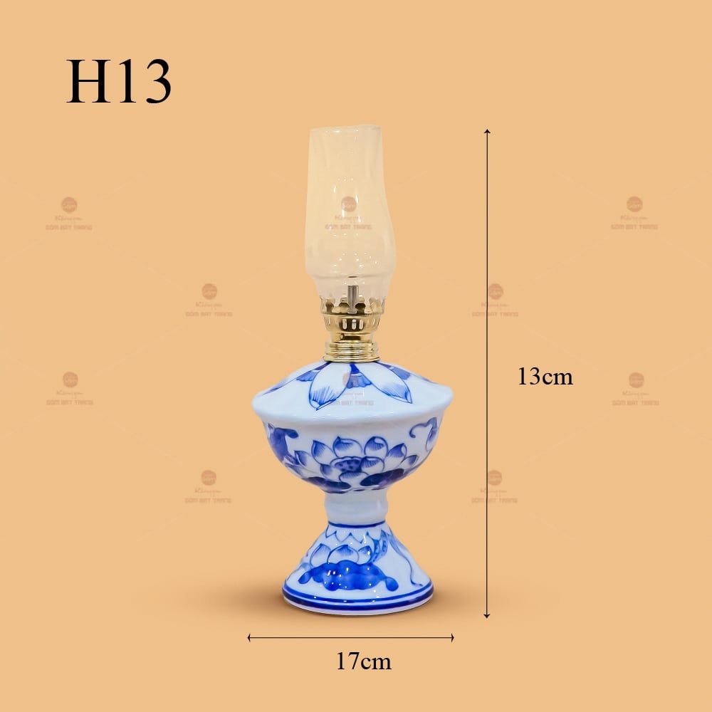 Đèn Dầu Thờ Men Lam Họa Tiết Hoa Sen