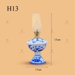 Đèn Dầu Thờ Men Lam Họa Tiết Hoa Sen
