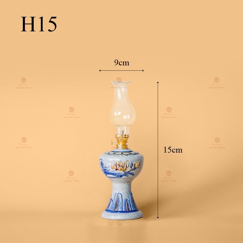 Đèn Dầu Thờ Men Rạn Nổi Họa Tiết Hoa Sen