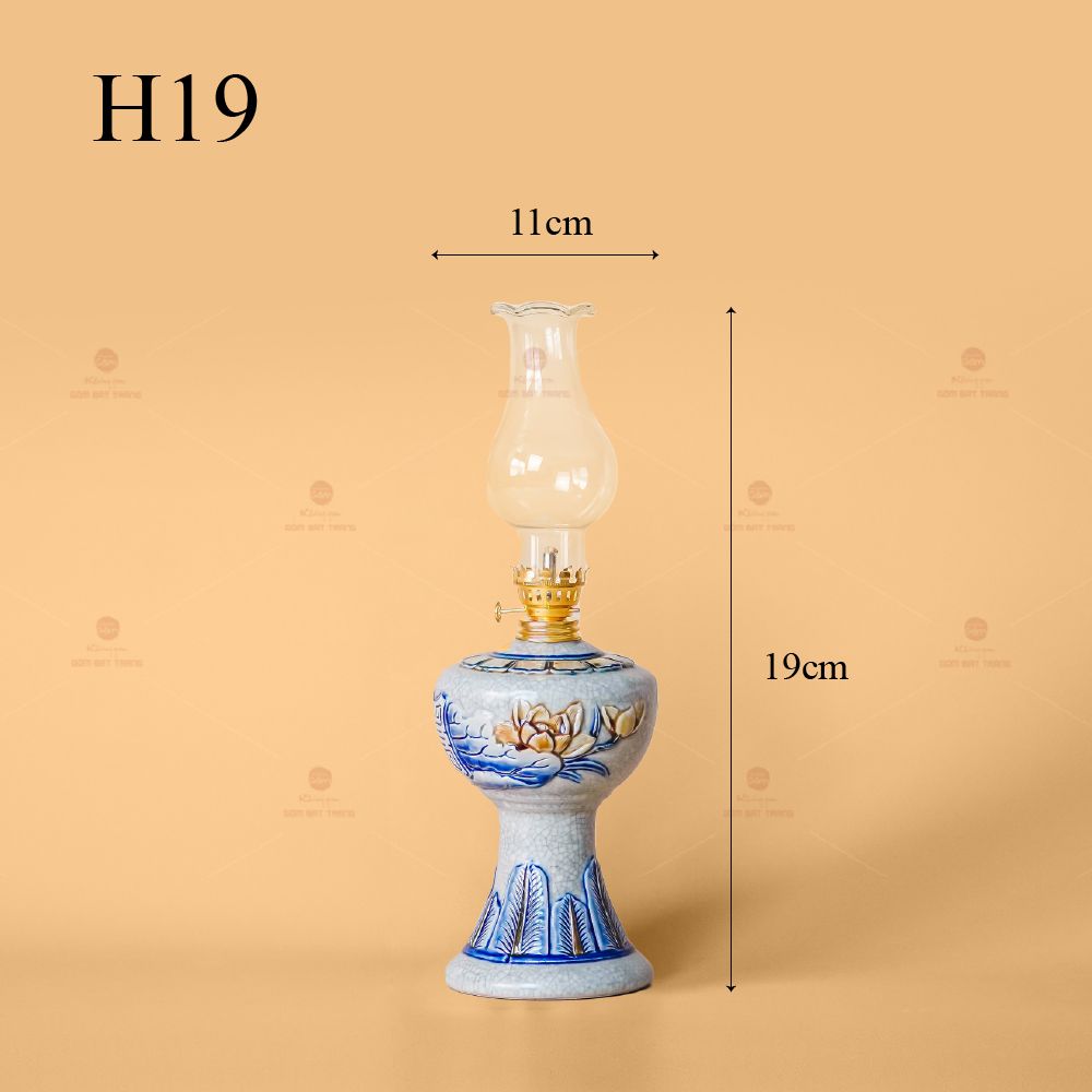 Đèn Dầu Thờ Men Rạn Nổi Họa Tiết Hoa Sen