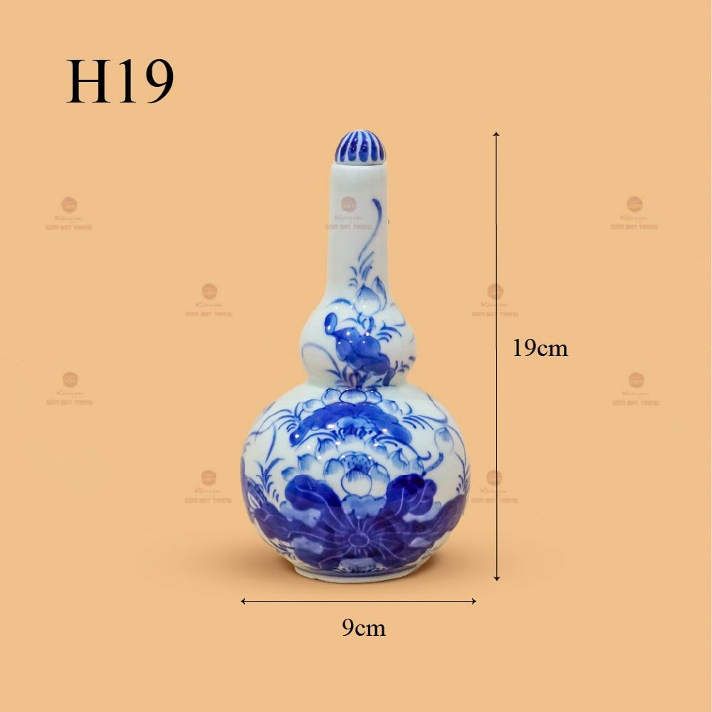 Nậm Rượu Thờ Men Lam Họa Tiết Hoa Sen