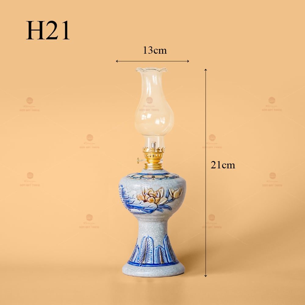 Đèn Dầu Thờ Men Rạn Nổi Họa Tiết Hoa Sen