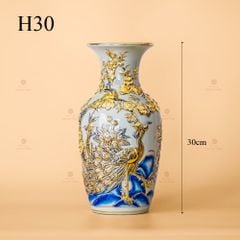 Lọ Hoa Thờ Men Hoàng Tộc Vẽ Vàng Họa Tiết Công Đào