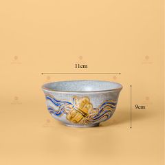 Bát Cơm Thờ Men Rạn Vẽ Vàng Họa Tiết Cuốn Thư