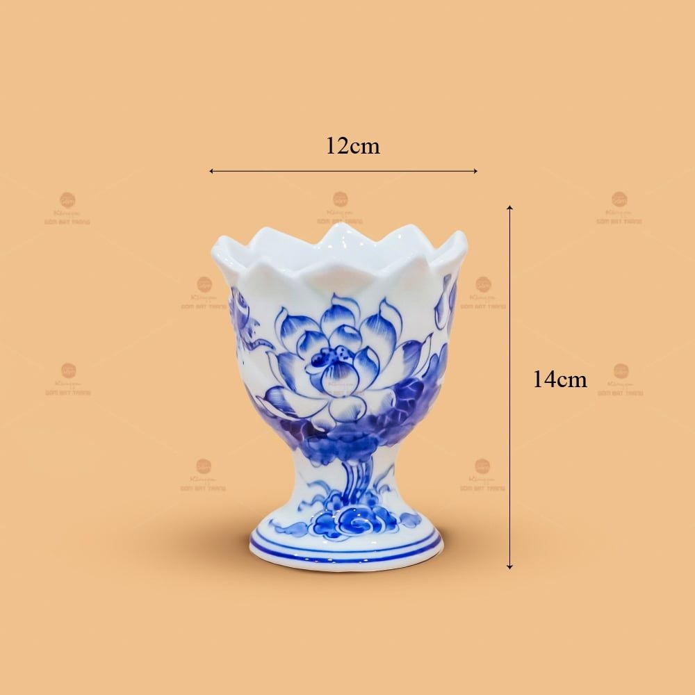 Ly Phật Thủ Men Lam Họa Tiết Hoa Sen