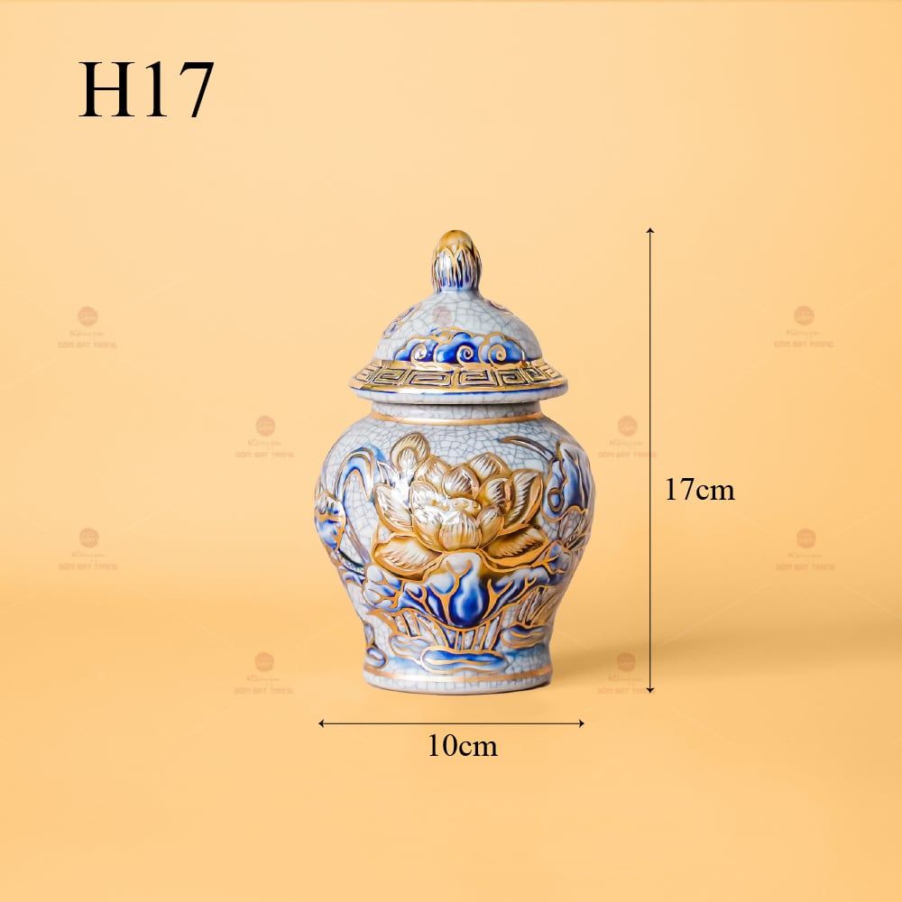 Chóe Thờ Men Rạn Vẽ Vàng Họa Tiết Hoa Sen