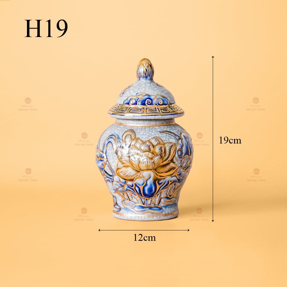 Chóe Thờ Men Rạn Vẽ Vàng Họa Tiết Hoa Sen