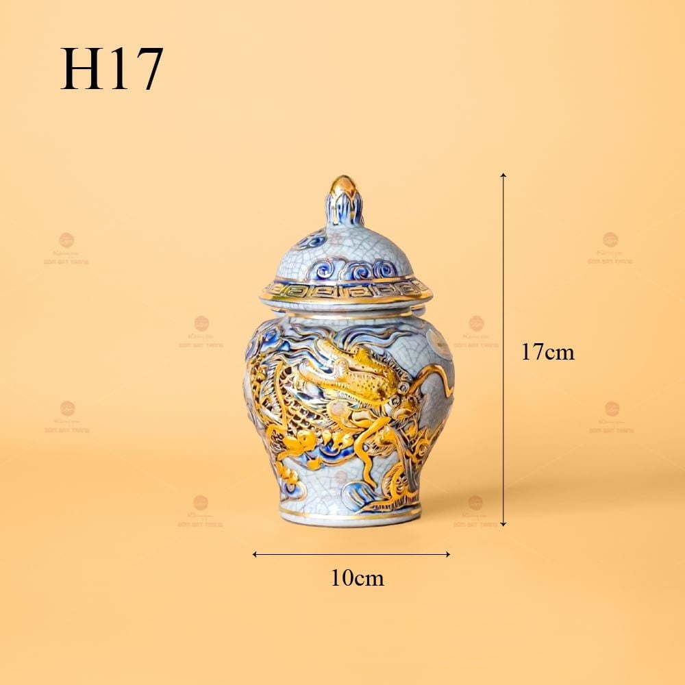 Chóe Thờ Men Rạn Vẽ Vàng Họa Tiết Kim Long