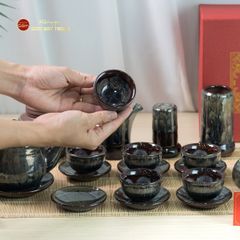 Bộ Ấm Chén Tròn Men Hỏa Biến Ngọc Thạch