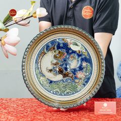 Đĩa Trưng Bày Đắp Nổi Vẽ Màu Cá Chép Ánh Trăng