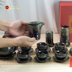 Bộ Ấm Chén Tròn Men Hỏa Biến Ngọc Thạch