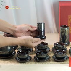 Bộ Phụ Kiện Trà Ngọc Thạch Men Hỏa Biến