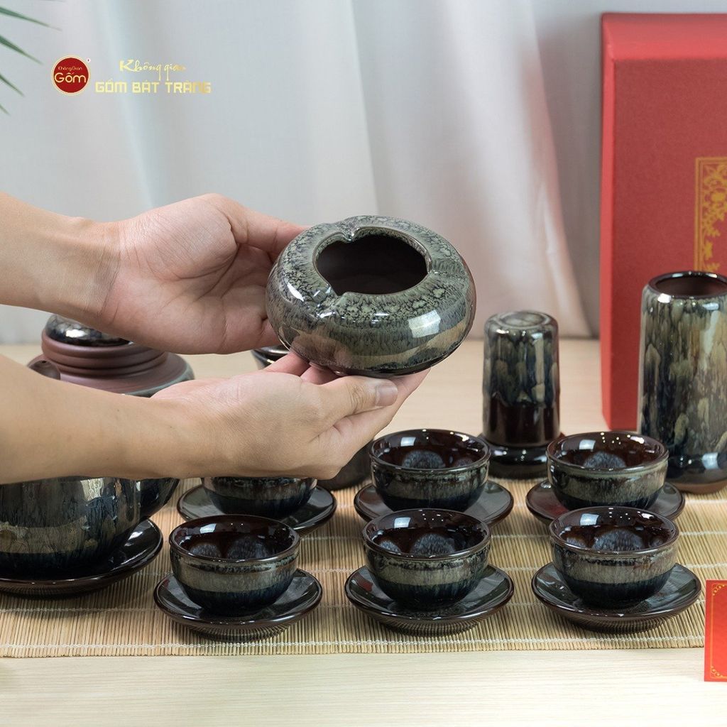 Bộ Phụ Kiện Trà Ngọc Thạch Men Hỏa Biến