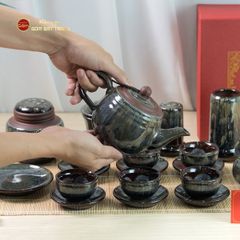 Bộ Ấm Chén Tròn Men Hỏa Biến Ngọc Thạch