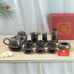Bộ Ấm Chén Tròn Men Hỏa Biến Ngọc Thạch