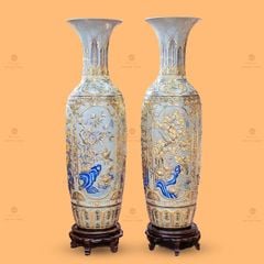 Lộc Bình Tứ Cảnh Men Rạn Đắp Nổi Vẽ Vàng