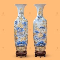 Lộc Bình Niên Niên Hữu Dư Men Rạn Đắp Nổi Vẽ Vàng