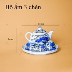 Bộ Ấm Chén Thờ Men Lam Nổi Vẽ Vàng Kim