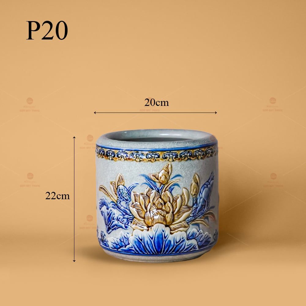 Bát Hương Thờ Men Rạn Nổi Họa Tiết Hoa Sen