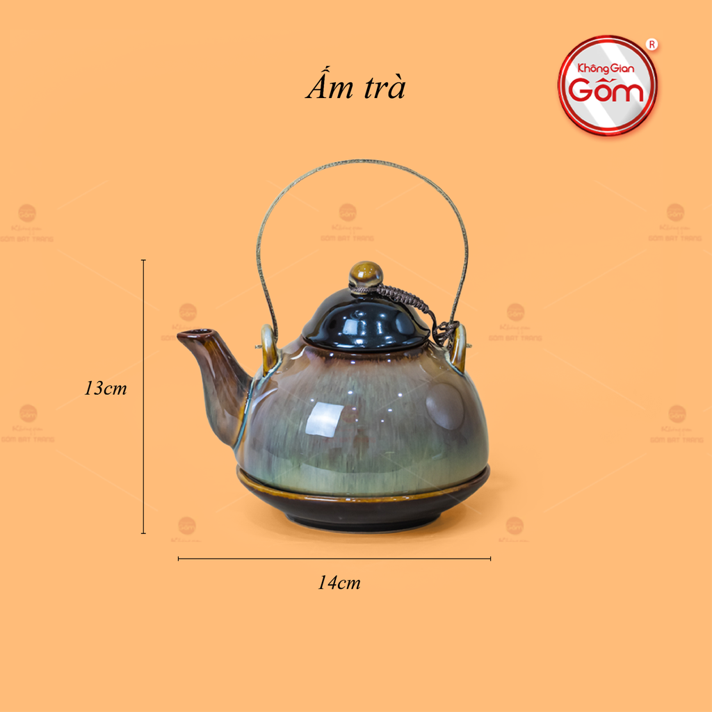 Bộ Ấm Trà Chuông Gấm Xoáy Men Hỏa Biến