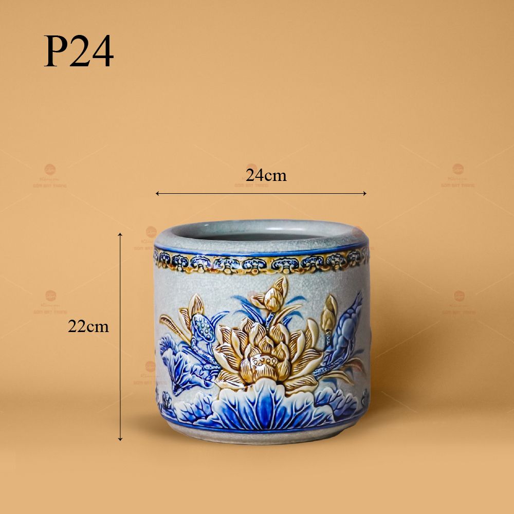 Bát Hương Thờ Men Rạn Nổi Họa Tiết Hoa Sen