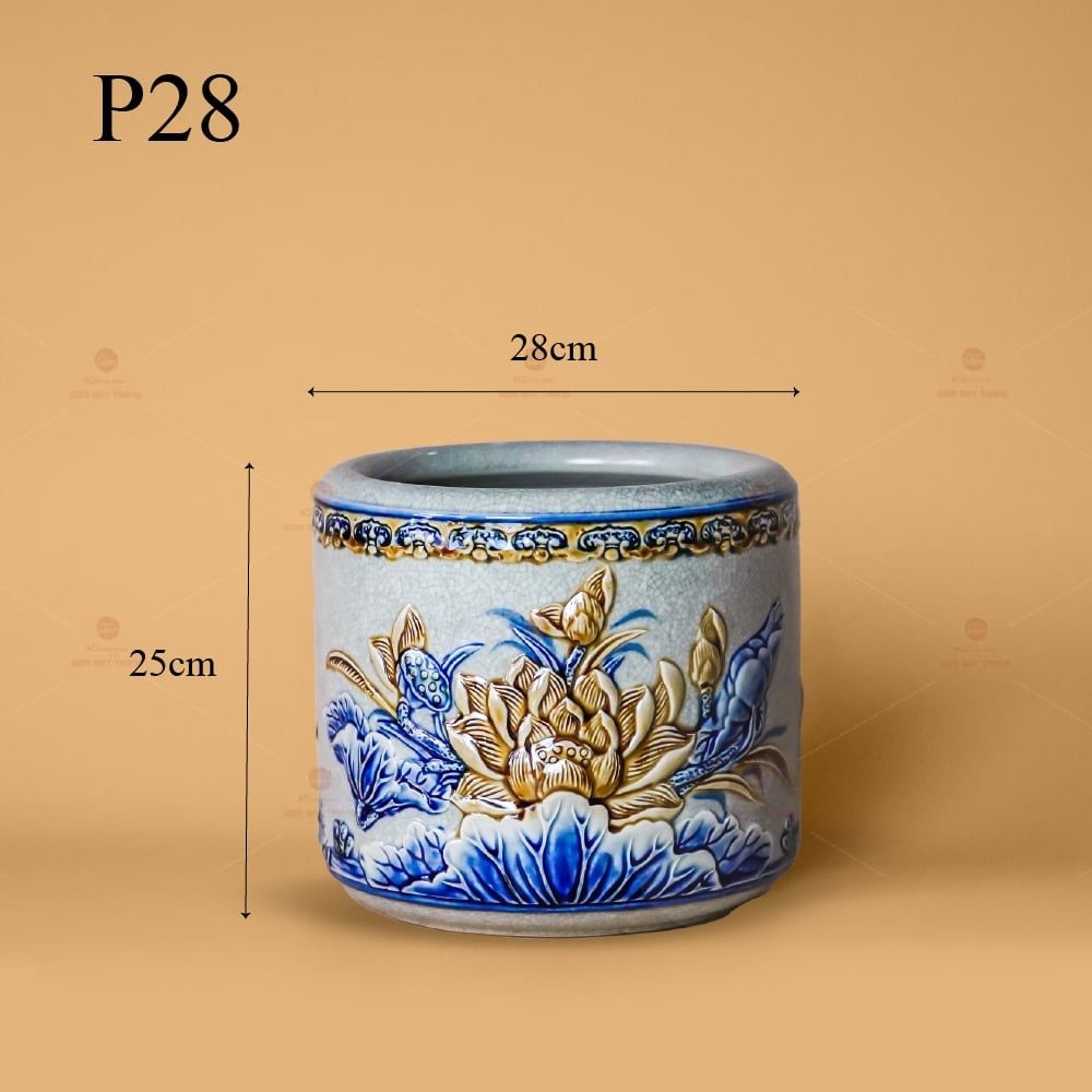 Bát Hương Thờ Men Rạn Nổi Họa Tiết Hoa Sen