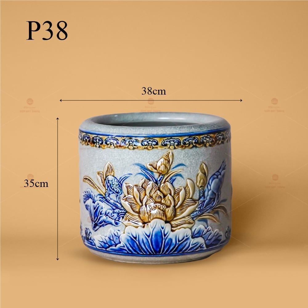 Bát Hương Thờ Men Rạn Nổi Họa Tiết Hoa Sen