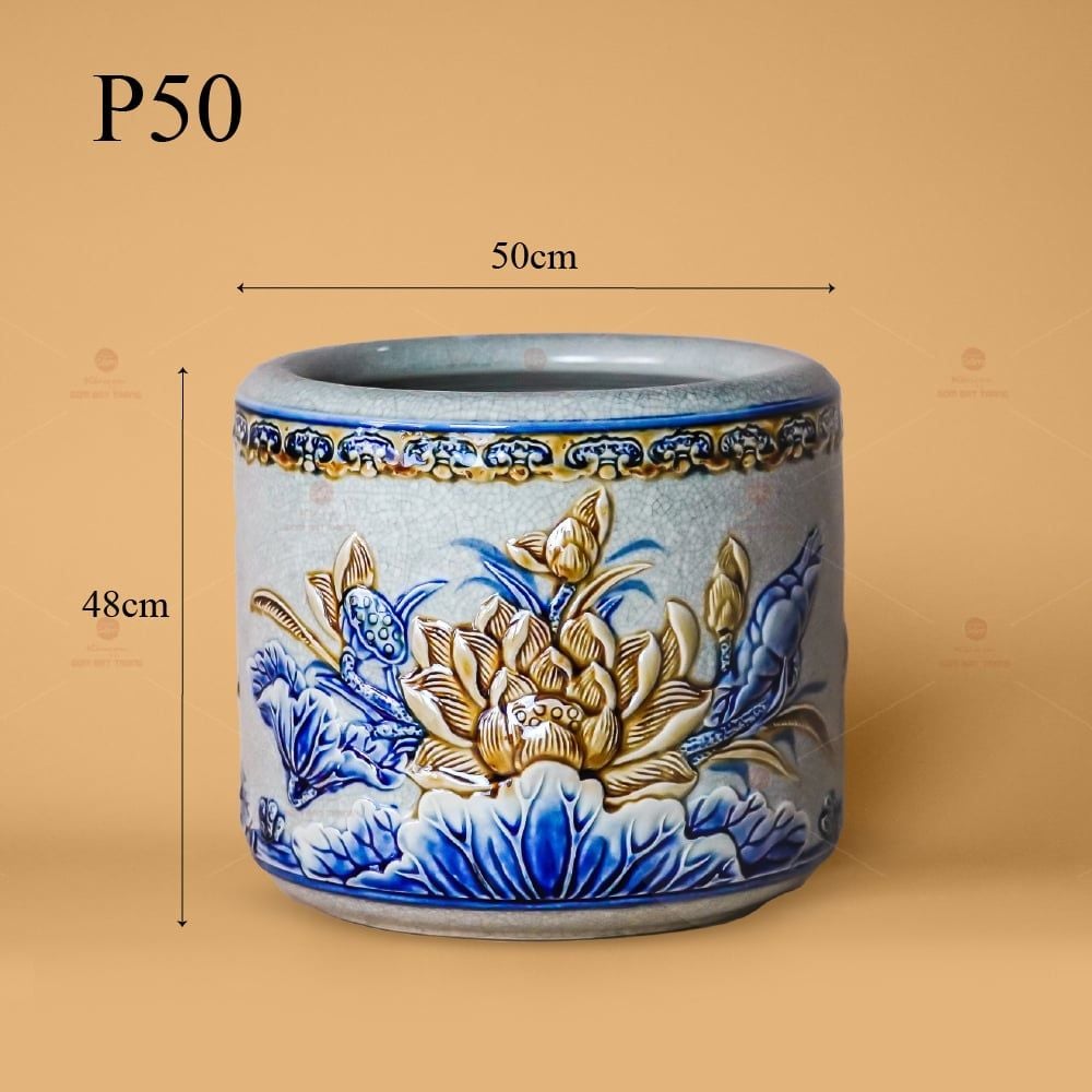 Bát Hương Thờ Men Rạn Nổi Họa Tiết Hoa Sen