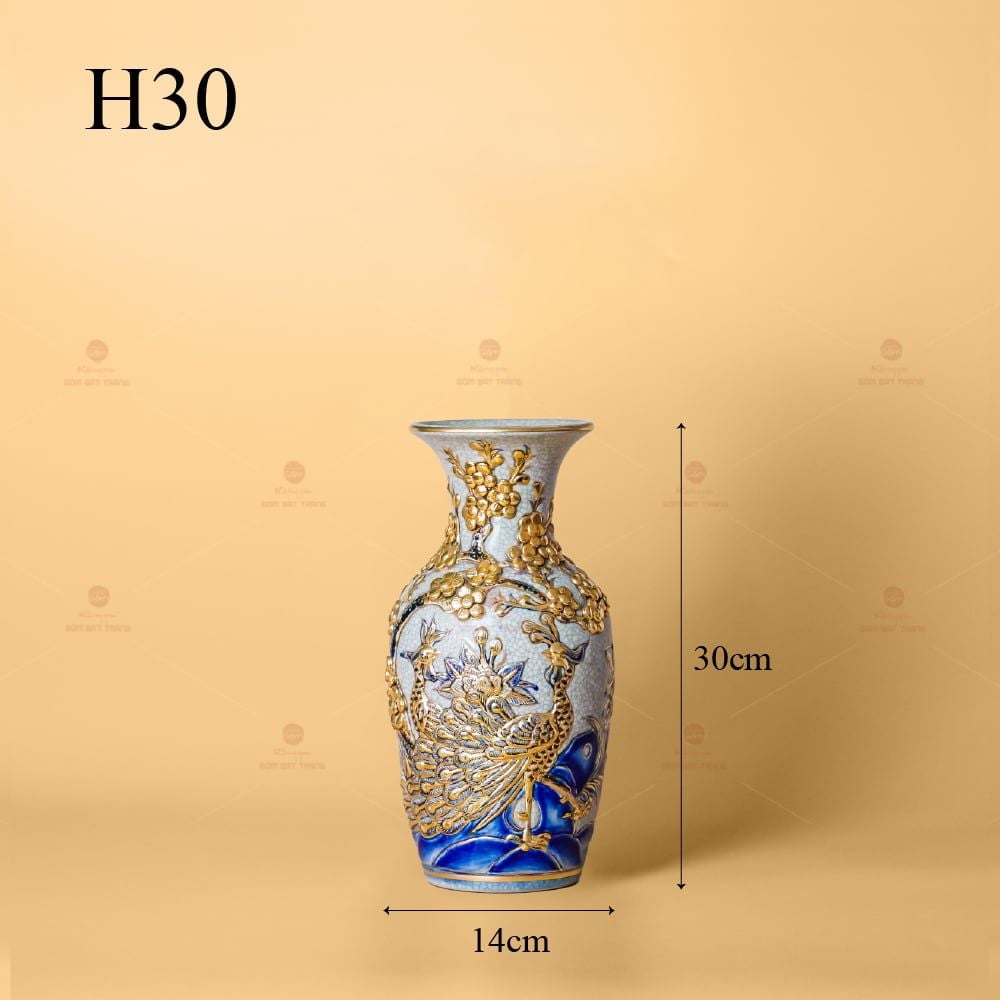 Lọ Hoa Men Rạn Vẽ Vàng Họa Tiết Công Đào