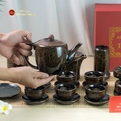 Bộ Ấm Chén Đại Mã Não Lòng Hoa Kẻ Vàng