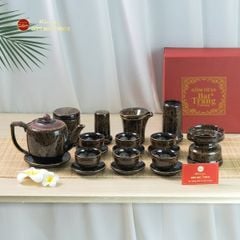 Bộ Ấm Chén Đại Mã Não Lòng Hoa Kẻ Vàng