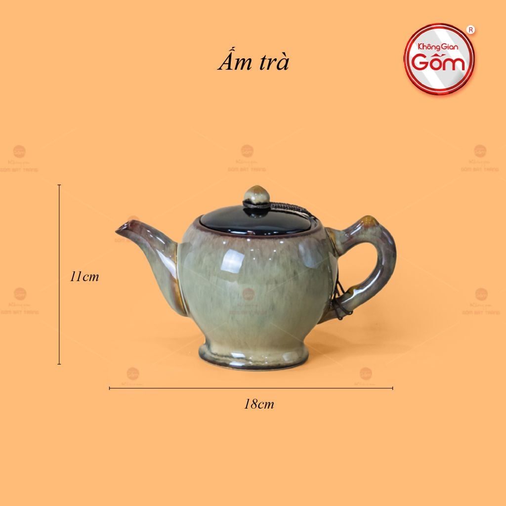 Bộ Ấm Trà Ly Gấm Men Hỏa Biến Khay Lá Xếp