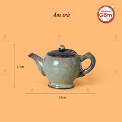 Bộ Ấm Trà Ly Gấm Men Hỏa Biến Khay Lá Xếp