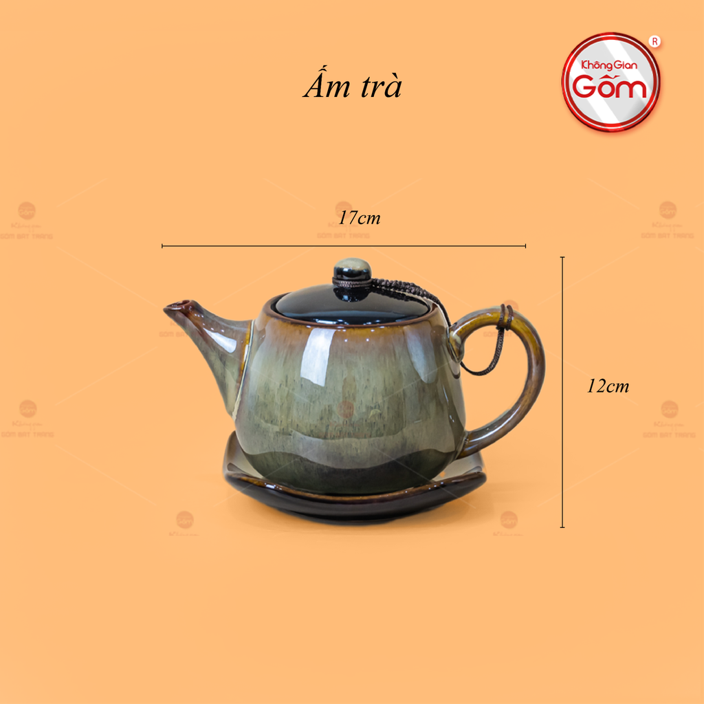 Bộ Ấm Trà 3 Chân Gấm Hoa Men Hỏa Biến