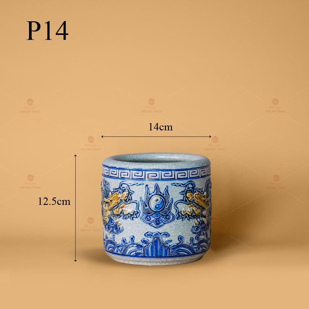 Bát Hương Thờ Men Rạn Nổi Họa Tiết Song Long Chầu Nguyệt