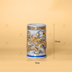 Ống Hương Men Rạn Vẽ Vàng Họa Tiết Kim Long Chầu Nhật